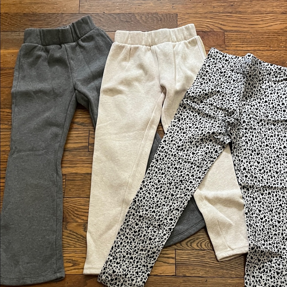 Gap & Old Navy Kids' Cozy Bottoms Set - Gray, Cream, and Leopard Print